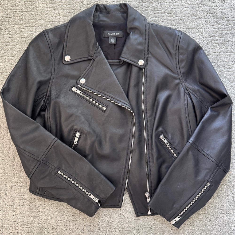Halogen black moto leather jacket size s